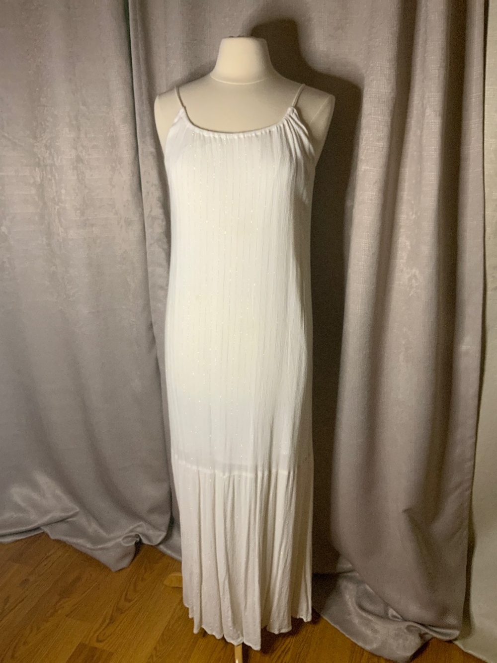 A New Day - White w/ Gold Threads Long Dress